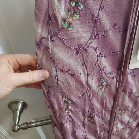 TANNER FLETCHER Celeste Mauve Floral Sequin Chiffon Slip Dress - Picture 7 of 12